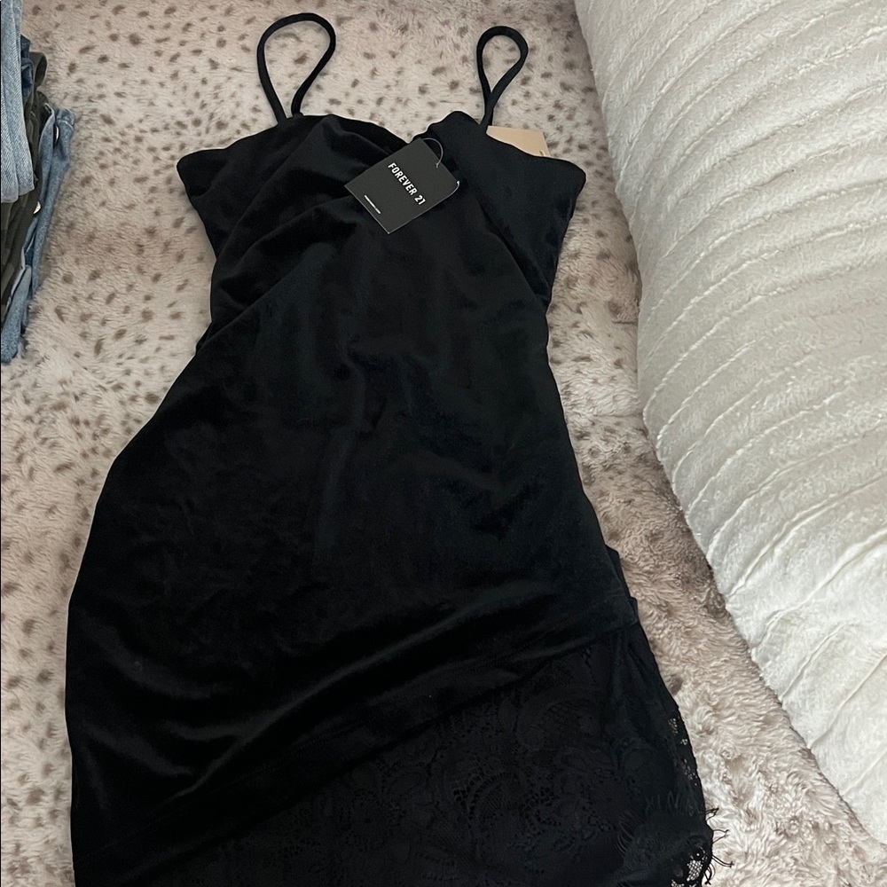 Forever 21 Black Velvet Mini Dress